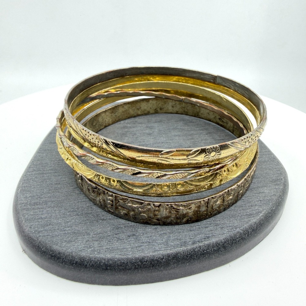 Vintage Multi Metal Bangle Set Boho Chunky Stacking Bracelets Classic Y2k
